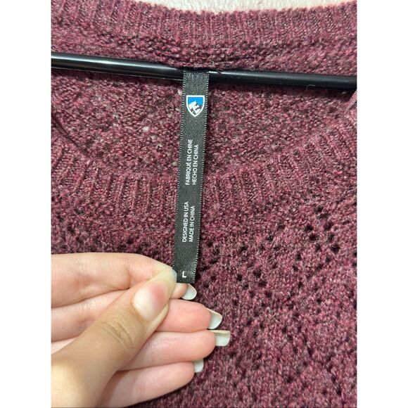 NWOT Kühl Sonata Pointelle Merino Wool Blend Knitted Maroon Sweater Women's L - Picture 4 of 11